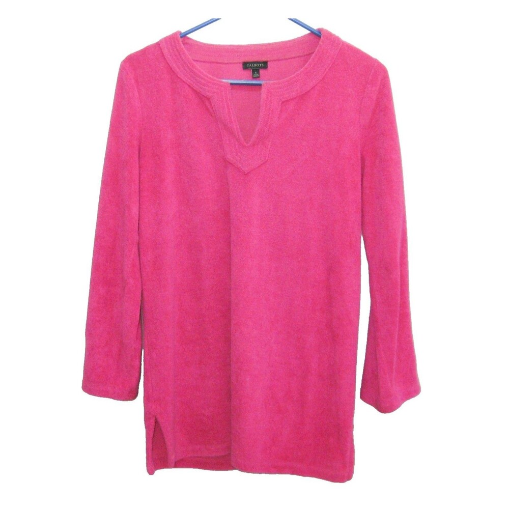 TALBOTS Women's (Size Small) Solid Pink Pullover Terry Cloth Sweater Shirt Top